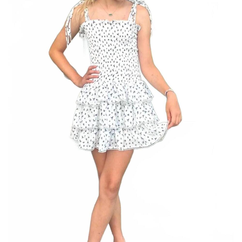 NEW LITTLE OLIN tween smocked dress in white & navy floral